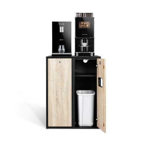 Kaffeevollautomat auf Unterschrank mit Mülleimer-Integration