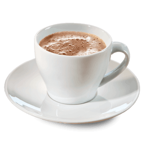 Kaffee mit Kakao in einer weißen Tasse